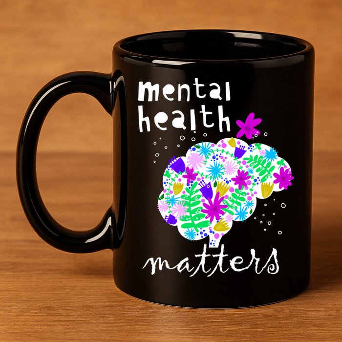 Mental Health Matters Flowers Brain Awareness Month 11oz C Handle Ceramic Mug