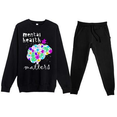 Mental Health Matters Flowers Brain Awareness Month Premium Crewneck Sweatsuit Set