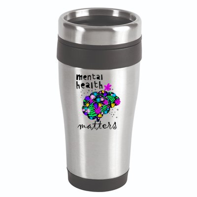 Mental Health Matters Flowers Brain Awareness Month 16oz Travel Tumbler