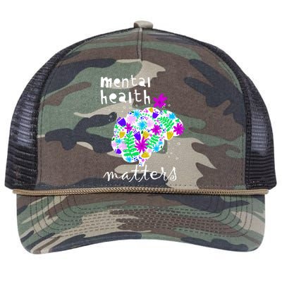 Mental Health Matters Flowers Brain Awareness Month Retro Rope Trucker Hat Cap