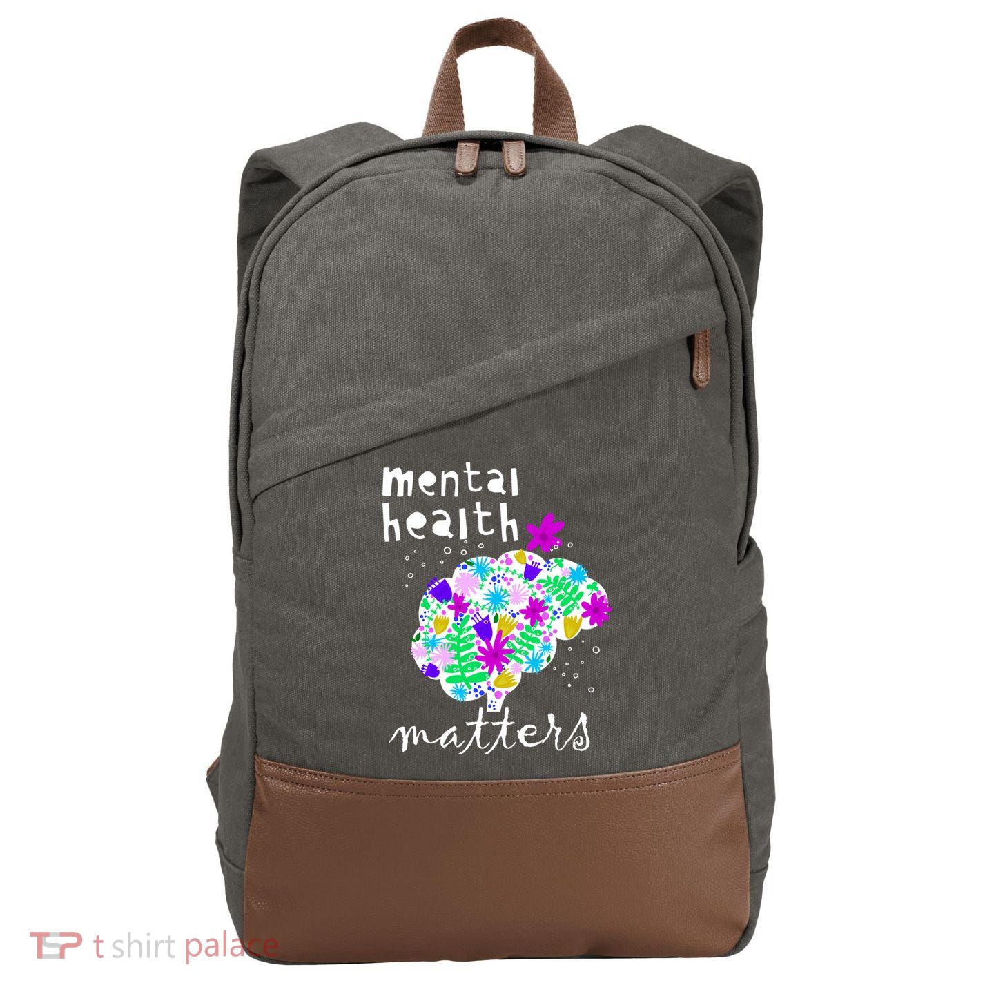 Mental Health Matters Flowers Brain Awareness Month Cotton Canvas Backpack