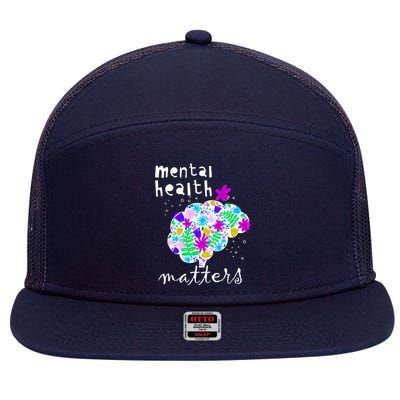 Mental Health Matters Flowers Brain Awareness Month 7 Panel Mesh Trucker Snapback Hat