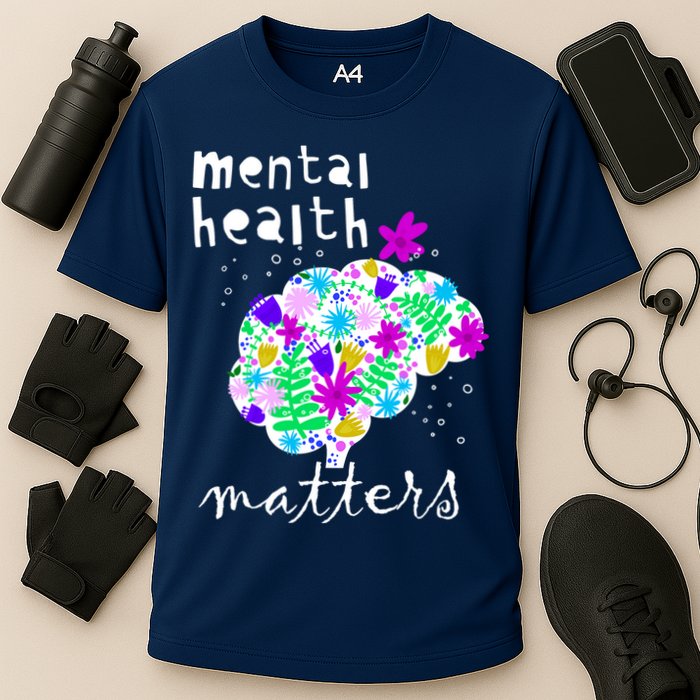 Mental Health Matters Flowers Brain Awareness Month Cooling Performance Crew T-Shirt