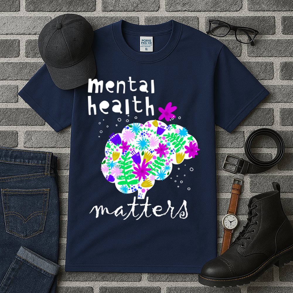 Mental Health Matters Flowers Brain Awareness Month Tall T-Shirt