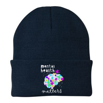 Mental Health Matters Flowers Brain Awareness Month Knit Cap Winter Beanie