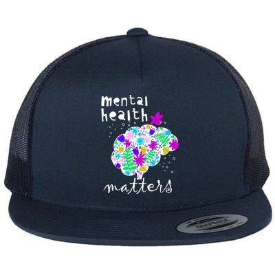 Mental Health Matters Flowers Brain Awareness Month Flat Bill Trucker Hat