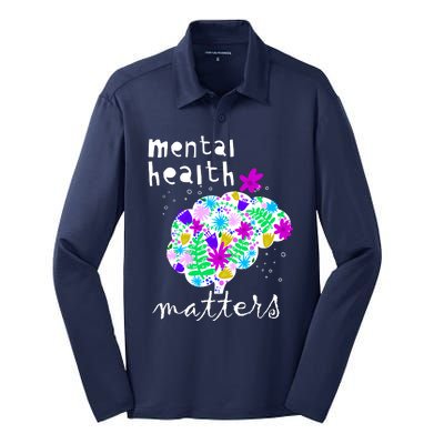 Mental Health Matters Flowers Brain Awareness Month Silk Touch Performance Long Sleeve Polo