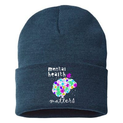 Mental Health Matters Flowers Brain Awareness Month Sustainable Knit Beanie