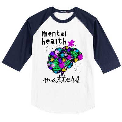 Mental Health Matters Flowers Brain Awareness Month Baseball Sleeve Shirt