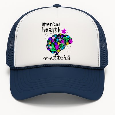 Mental Health Matters Flowers Brain Awareness Month Trucker Hat