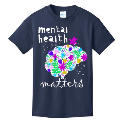 Mental Health Matters Flowers Brain Awareness Month Kids T-Shirt