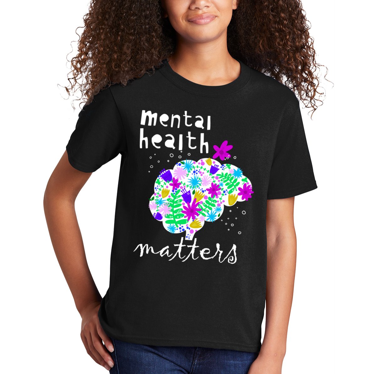 Mental Health Matters Flowers Brain Awareness Month Kids T-Shirt