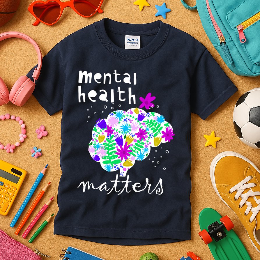 Mental Health Matters Flowers Brain Awareness Month Kids T-Shirt