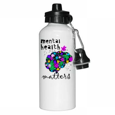 Mental Health Matters Flowers Brain Awareness Month Aluminum Water Bottle 