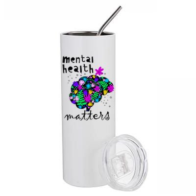 Mental Health Matters Flowers Brain Awareness Month Stainless Steel Tumbler