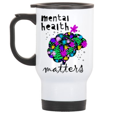 Mental Health Matters Flowers Brain Awareness Month Stainless Steel Travel Mug