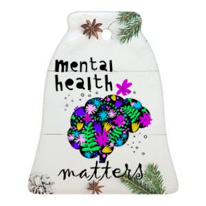 Mental Health Matters Flowers Brain Awareness Month Ceramic Bell Ornament