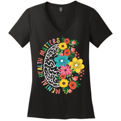 Mental Health Matters Flowering Mind Women's V-Neck T-Shirt