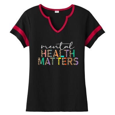 Mental Health Matters Human Brain Illness Awareness Leopard Ladies Halftime Notch Neck Tee