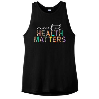 Mental Health Matters Human Brain Illness Awareness Leopard Ladies PosiCharge Tri-Blend Wicking Tank