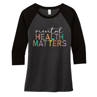 Mental Health Matters Human Brain Illness Awareness Leopard Women's Tri-Blend 3/4-Sleeve Raglan Shirt