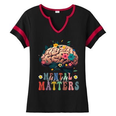 Mental Health Matters Brain Illness Awareness Vintage Groovy Ladies Halftime Notch Neck Tee