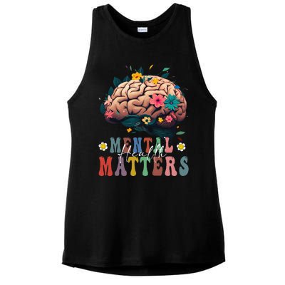 Mental Health Matters Brain Illness Awareness Vintage Groovy Ladies PosiCharge Tri-Blend Wicking Tank