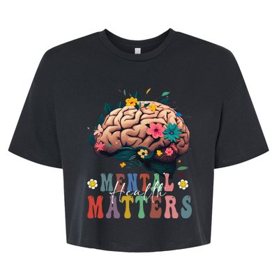 Mental Health Matters Brain Illness Awareness Vintage Groovy Bella+Canvas Jersey Crop Tee