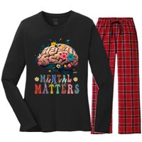 Mental Health Matters Brain Illness Awareness Vintage Groovy Women's Long Sleeve Flannel Pajama Set 