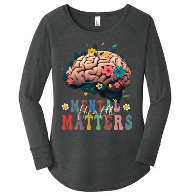 Mental Health Matters Brain Illness Awareness Vintage Groovy Women's Perfect Tri Tunic Long Sleeve Shirt