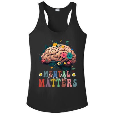 Mental Health Matters Brain Illness Awareness Vintage Groovy Ladies PosiCharge Competitor Racerback Tank