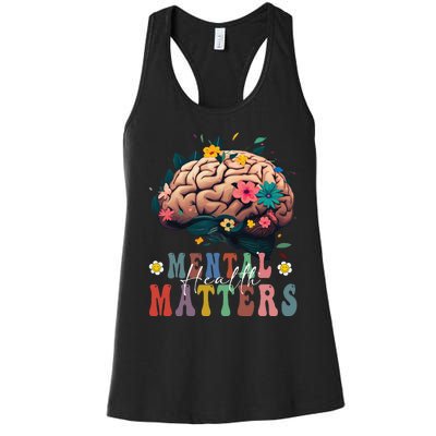 Mental Health Matters Brain Illness Awareness Vintage Groovy Women's Racerback Tank