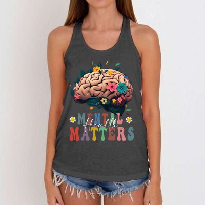 Mental Health Matters Brain Illness Awareness Vintage Groovy Women's Knotted Racerback Tank