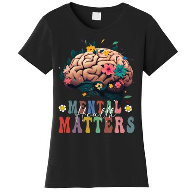 Mental Health Matters Brain Illness Awareness Vintage Groovy Women's T-Shirt