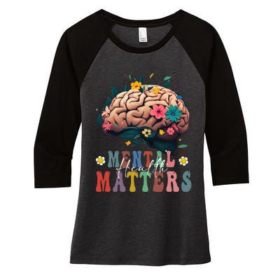 Mental Health Matters Brain Illness Awareness Vintage Groovy Women's Tri-Blend 3/4-Sleeve Raglan Shirt