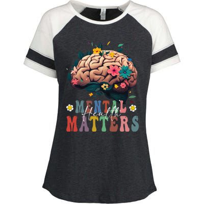 Mental Health Matters Brain Illness Awareness Vintage Groovy Enza Ladies Jersey Colorblock Tee