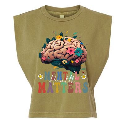 Mental Health Matters Brain Illness Awareness Vintage Groovy Garment-Dyed Women's Muscle Tee