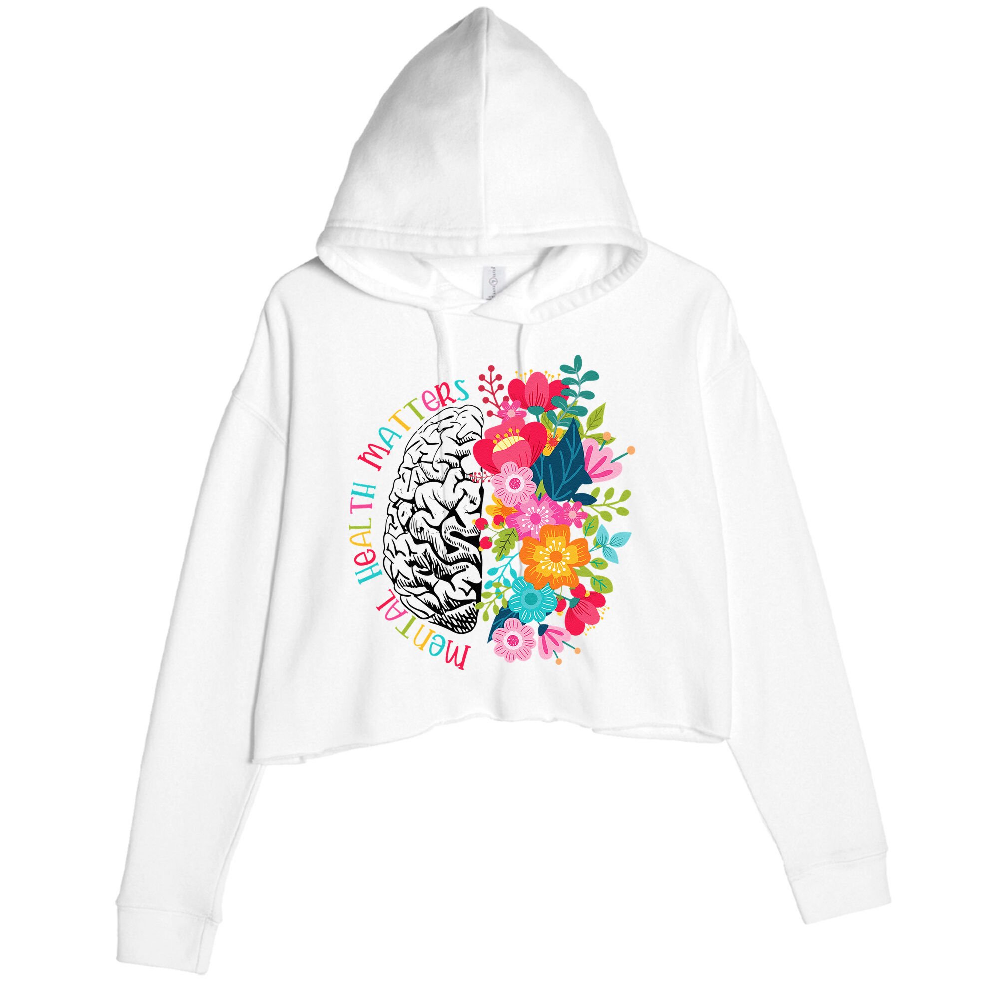 Mental Health Matters Gift Human Brain Illness Awareness Crop Fleece Hoodie