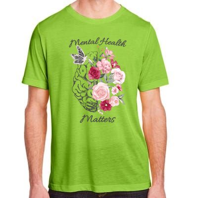 Mental Health Matters Hand Drawn Flowers Brain Awareness Month Adult ChromaSoft Performance T-Shirt