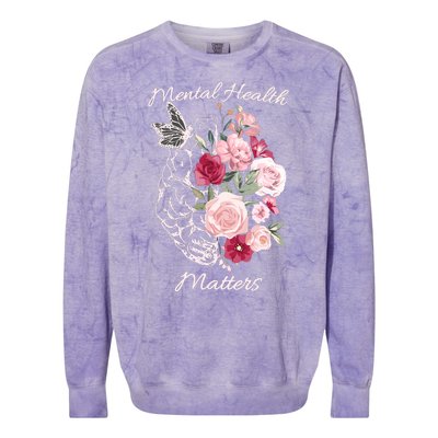 Mental Health Matters Hand Drawn Flowers Brain Awareness Month Colorblast Crewneck Sweatshirt