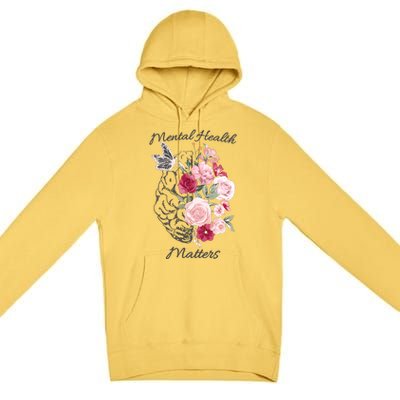 Mental Health Matters Hand Drawn Flowers Brain Awareness Month Premium Pullover Hoodie