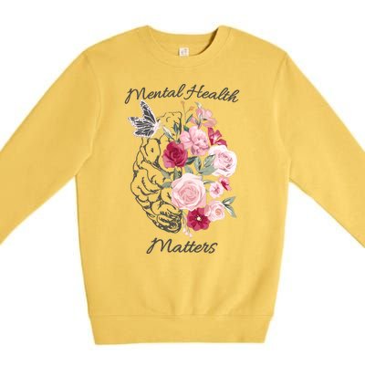 Mental Health Matters Hand Drawn Flowers Brain Awareness Month Premium Crewneck Sweatshirt