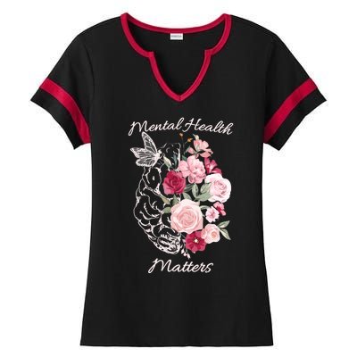 Mental Health Matters Hand Drawn Flowers Brain Awareness Month Ladies Halftime Notch Neck Tee