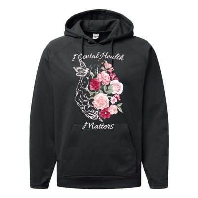 Mental Health Matters Hand Drawn Flowers Brain Awareness Month Performance Fleece Hoodie