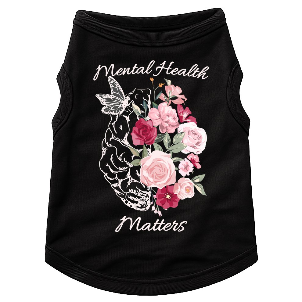 Mental Health Matters Hand Drawn Flowers Brain Awareness Month Doggie Tank
