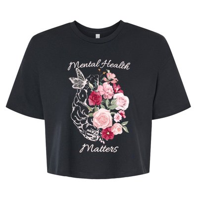 Mental Health Matters Hand Drawn Flowers Brain Awareness Month Bella+Canvas Jersey Crop Tee