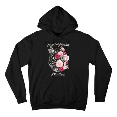 Mental Health Matters Hand Drawn Flowers Brain Awareness Month Hoodie