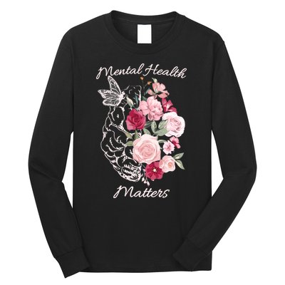 Mental Health Matters Hand Drawn Flowers Brain Awareness Month Long Sleeve Shirt