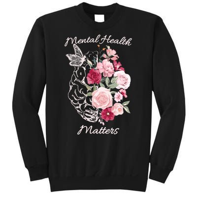 Mental Health Matters Hand Drawn Flowers Brain Awareness Month Sweatshirt