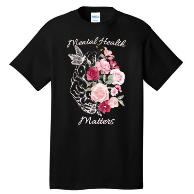 Mental Health Matters Hand Drawn Flowers Brain Awareness Month Tall T-Shirt